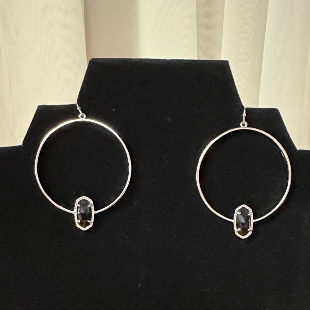 Kendra Scott Elora Silver and Black Hoop Earrings - Picture 2 of 3